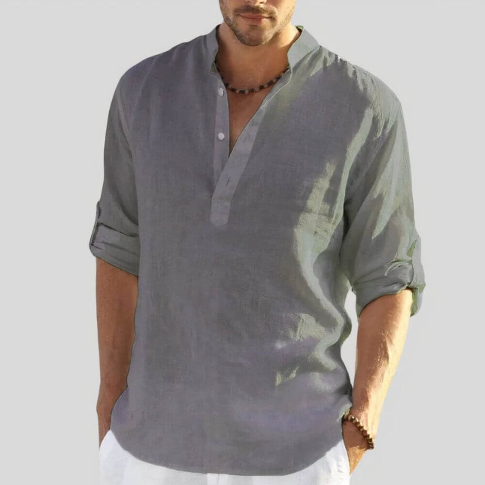 Chemise homme col tunisien manches longues – blanc