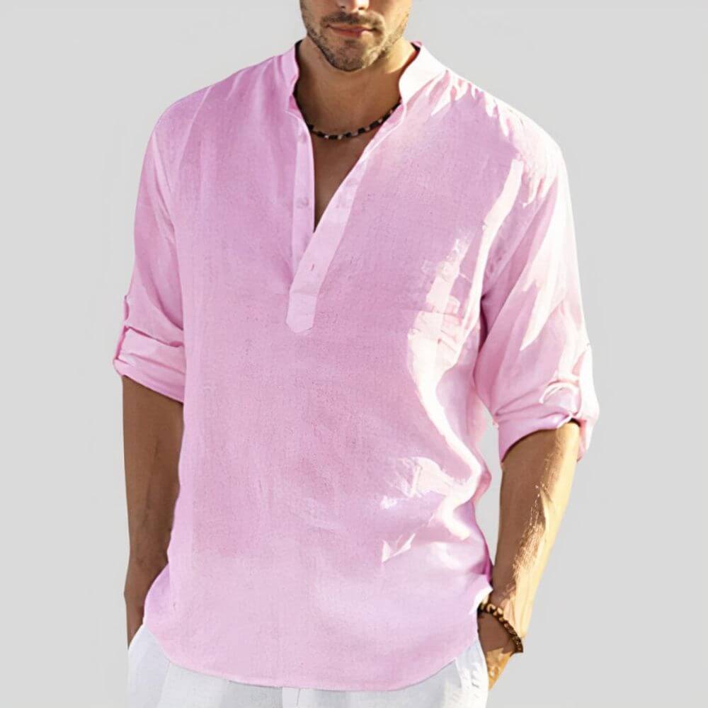 Chemise homme col tunisien manches longues – blanc