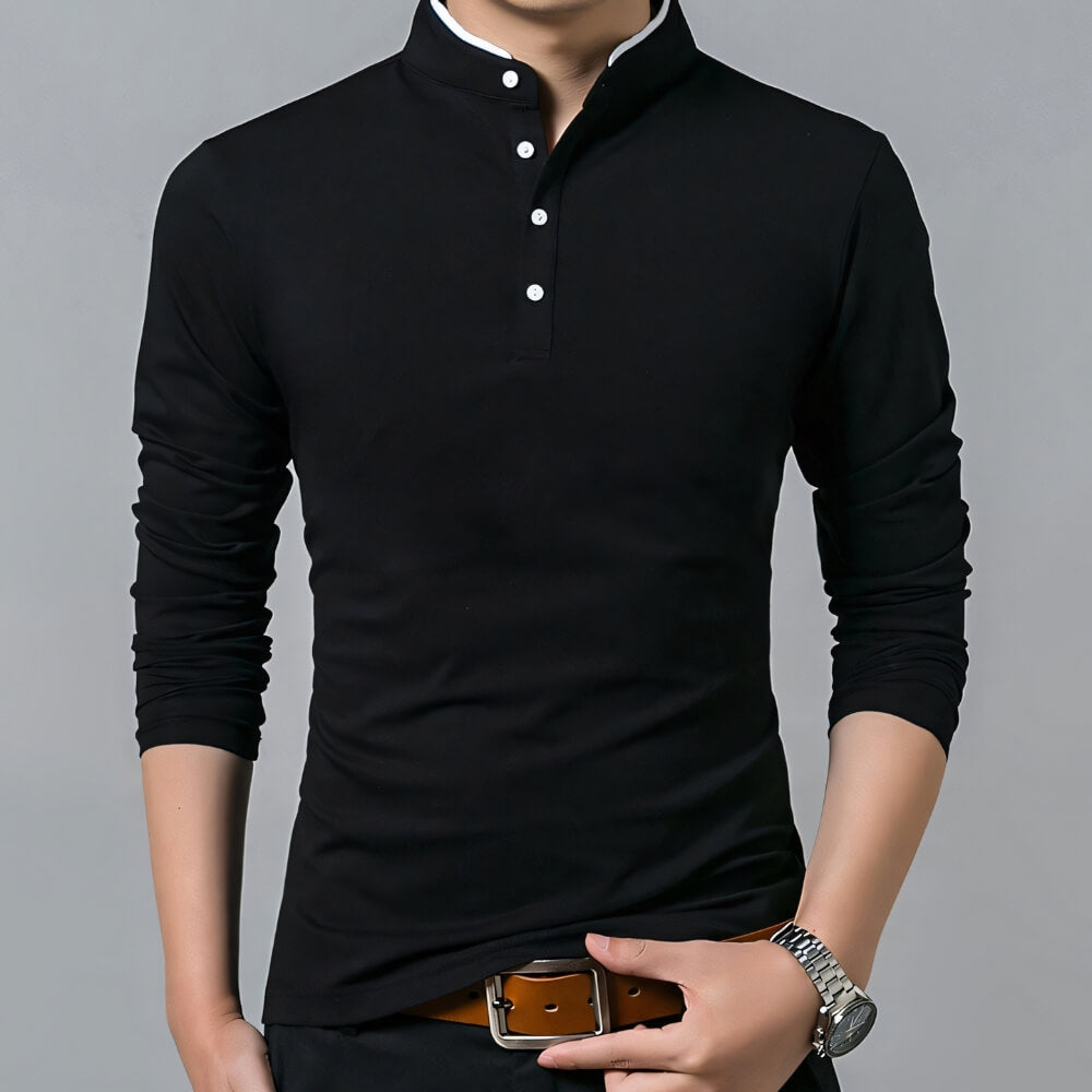 Chemise homme col mao manches longues – bleu marine