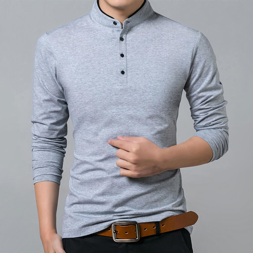 Chemise homme col mao manches longues – bleu marine