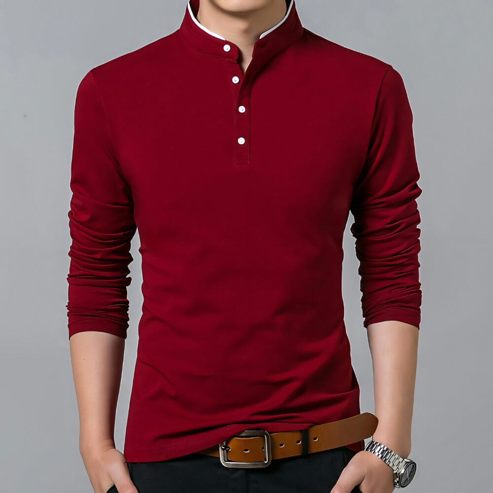 Chemise homme col mao manches longues – bleu marine