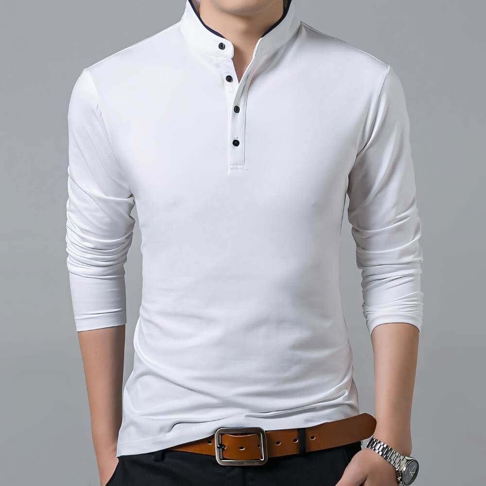 Chemise homme col mao manches longues – bleu marine