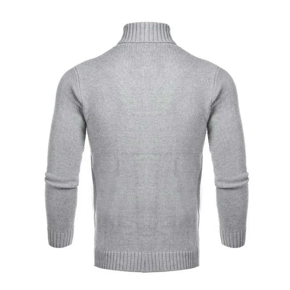 Pull homme gris torsadé – col roulé ajusté à manches longues