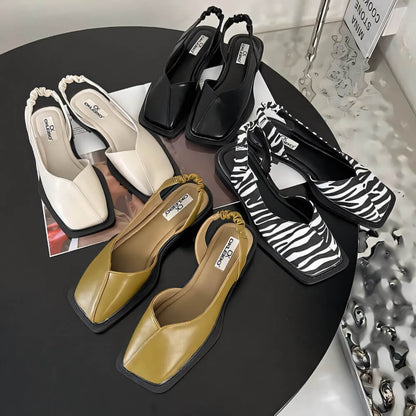 Sandales avec embout carré et bride élastique