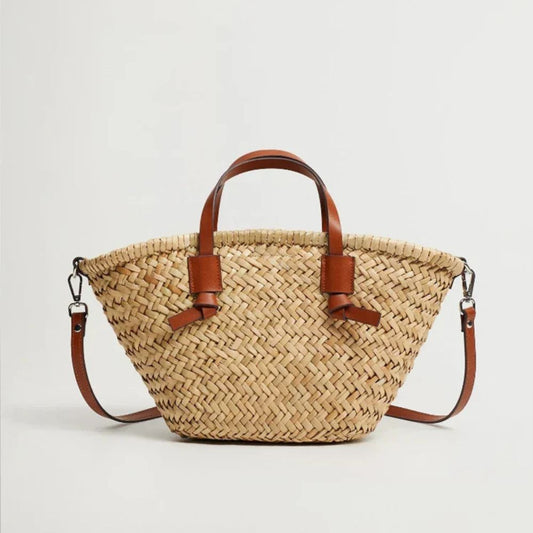 Sac Estival Tressé Femme avec Poignées et Fermeture par Lien