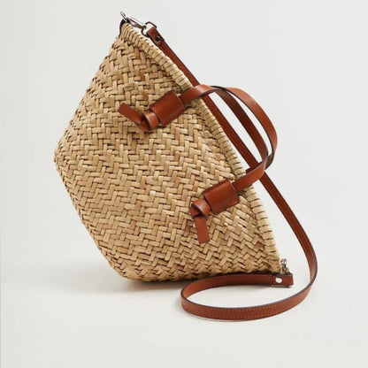 Sac Estival Tressé Femme avec Poignées et Fermeture par Lien