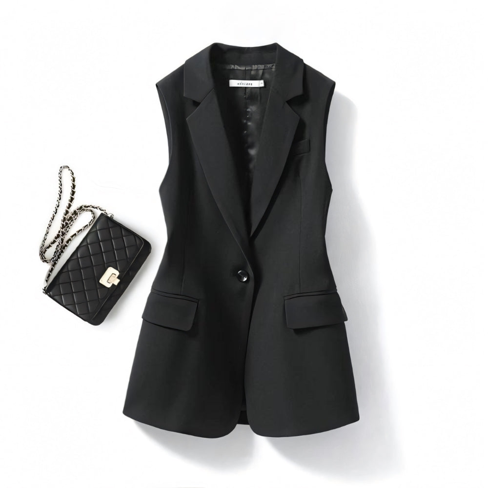 Gilet classique sans manches à simple boutonnage, noir