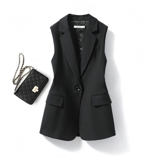 Gilet classique sans manches à simple boutonnage, noir