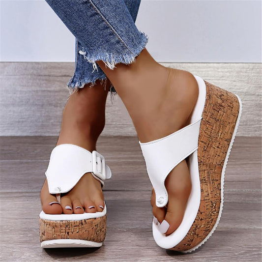 Sandales Compensées Blanches pour Femme avec Bride à Boucle