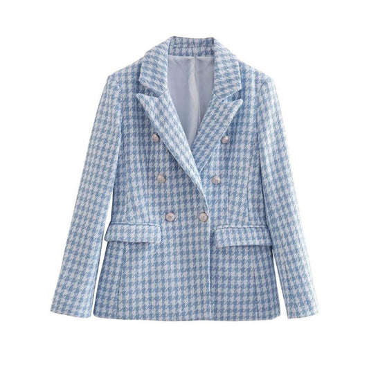 Tailleur femme court – veste blazer et short assorti bleu clair