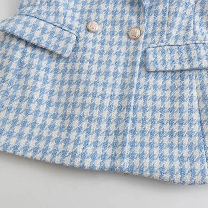 Tailleur femme court – veste blazer et short assorti bleu clair