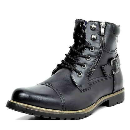 Bottes Homme à Lacets avec Fermeture Éclair Semelle Crantée Noires