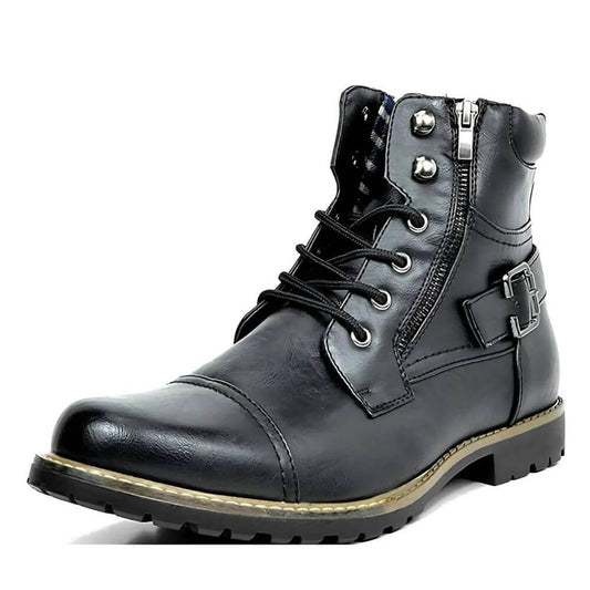 Bottes Homme à Lacets avec Fermeture Éclair Semelle Crantée Noires