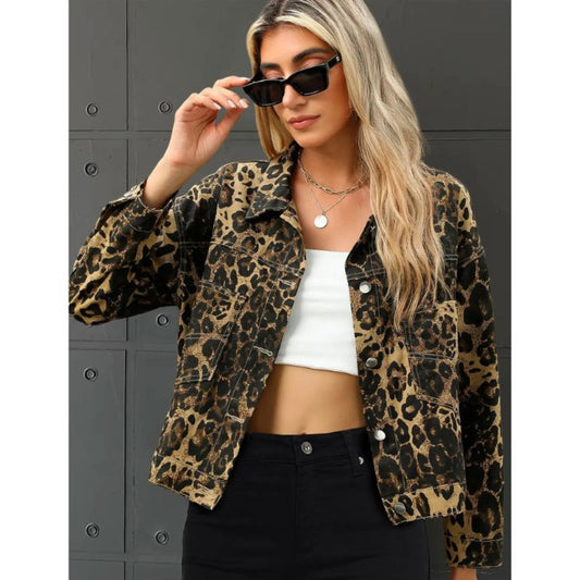 Veste femme à imprimé léopard – manches longues coupe droite