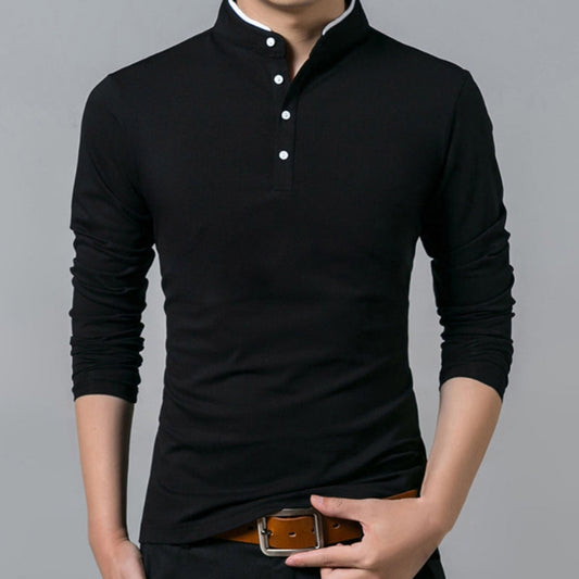 Haut Homme Manches Longues avec Col Montant et Patte de Boutonnage