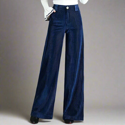Pantalon large femme en velours côtelé chic