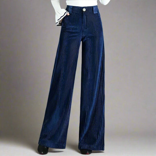 Pantalon large femme en velours côtelé chic