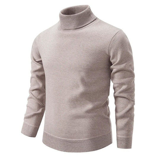 Pull homme col roulé beige – manches longues unies