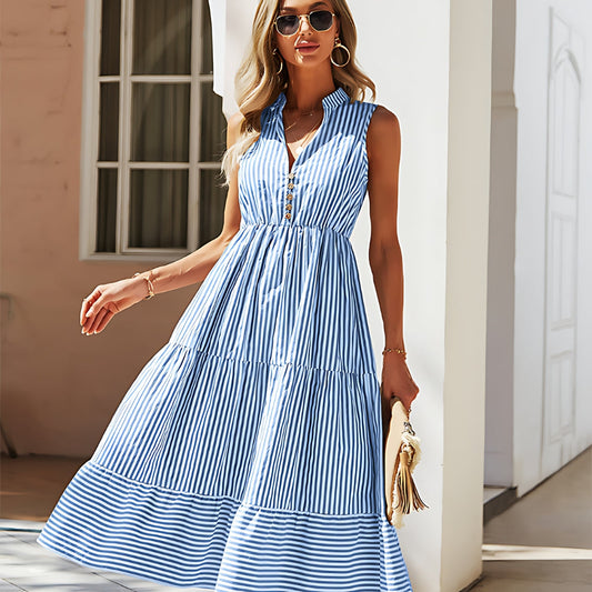 Robe midi femme été – rayures chic et coupe fluide
