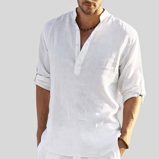 Chemise homme col tunisien manches longues – blanc