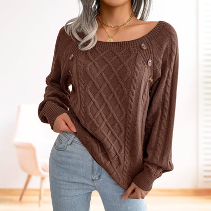 Pull femme torsadé noir – manches longues col rond avec boutons