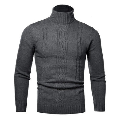 Pull homme gris torsadé – col roulé ajusté à manches longues